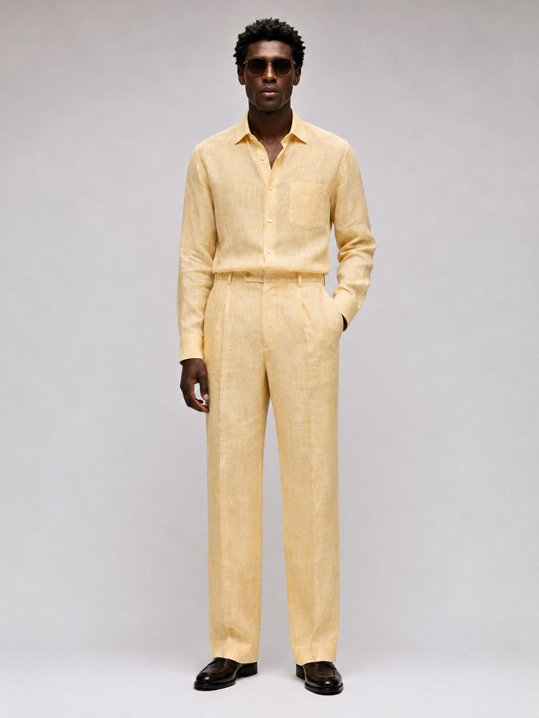 100% Linen Yellow Two-Piece Set