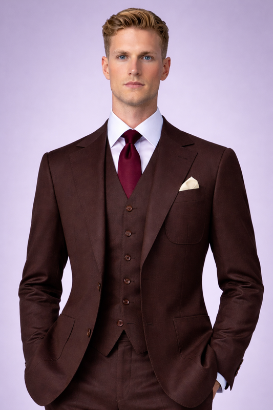 Costume trois pieces marron grenat