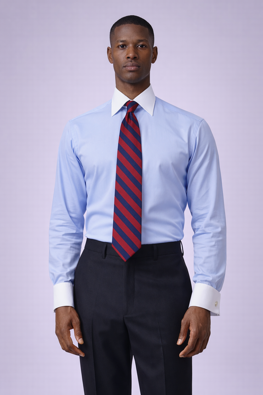 Chemise rose poudré à poignets blancs mousquetaires