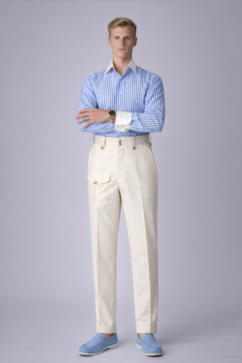 White and Light Blue Striped Shirt
