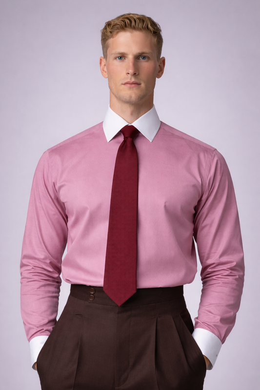 Chemise rose poudré à poignets blancs mousquetaires