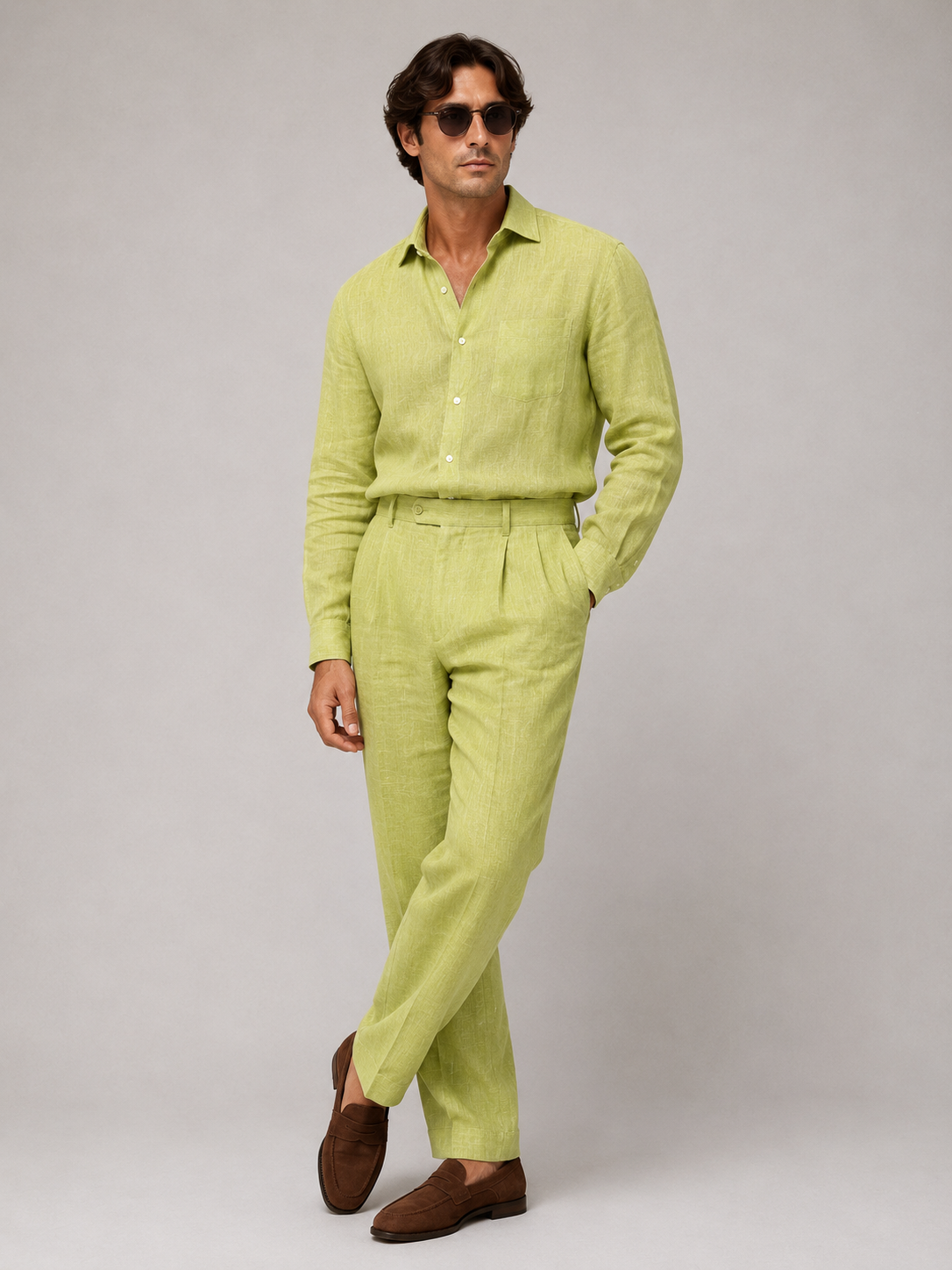 100% Linen Pistachio Two-Piece Set