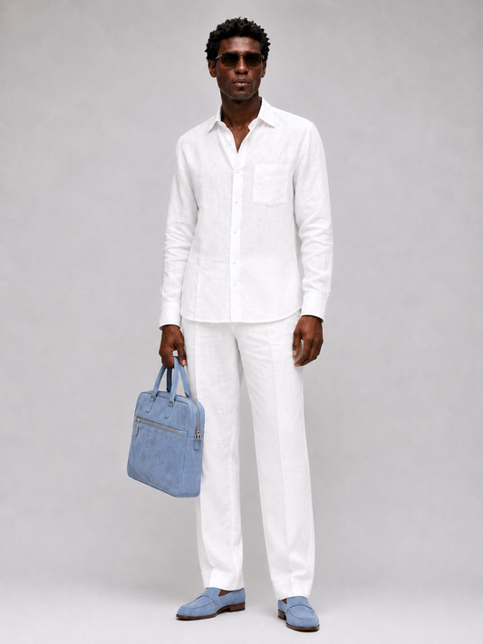 100% Linen White Two-Piece Set
