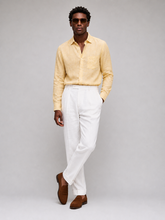 100% Linen Yellow Two-Piece Set