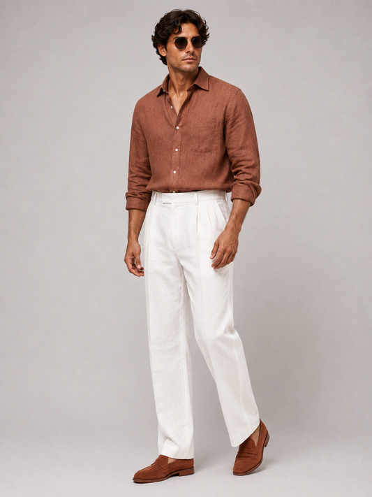 100% Linen Earth Brown Two-Piece Set