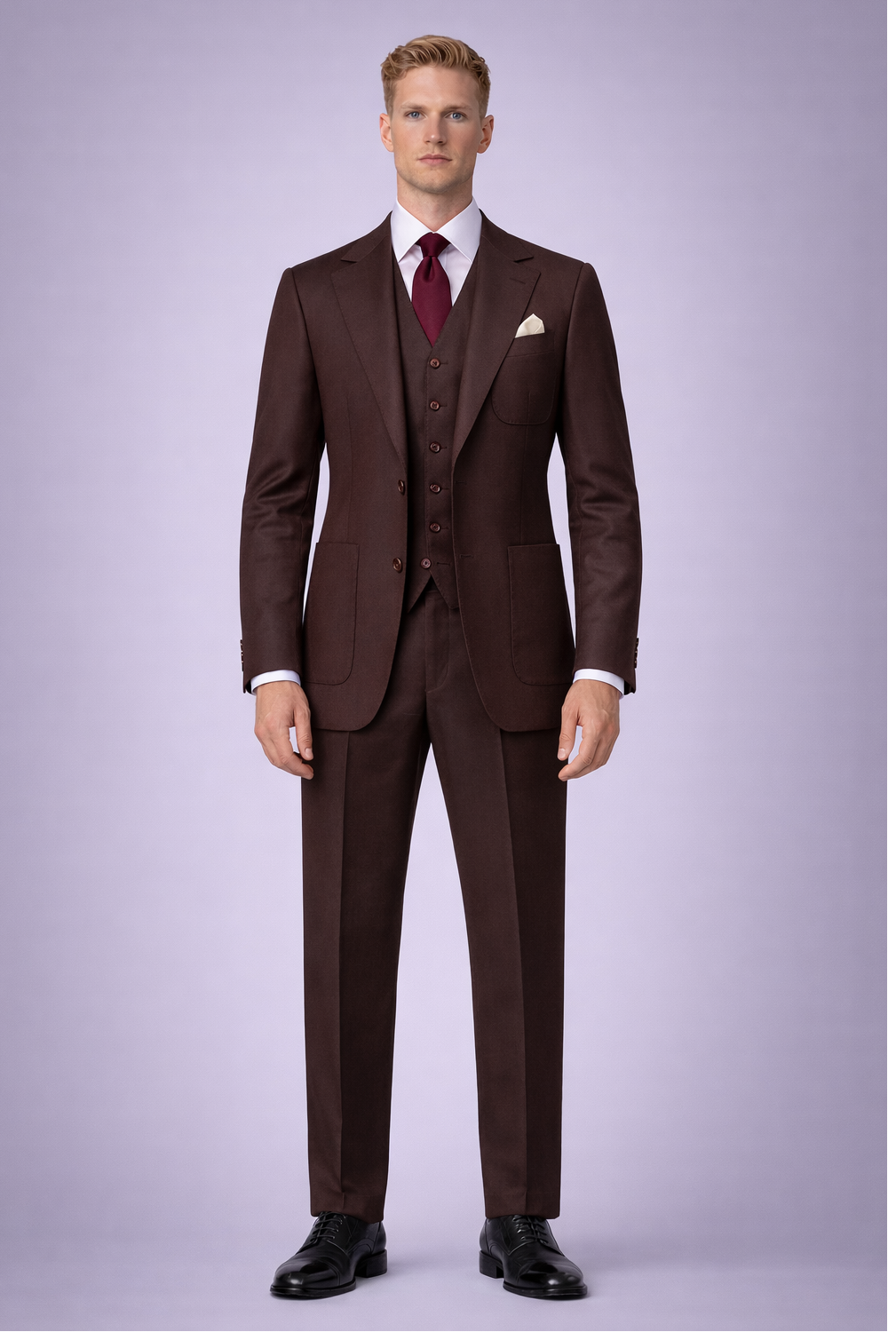 Burgundy brown three piece suit