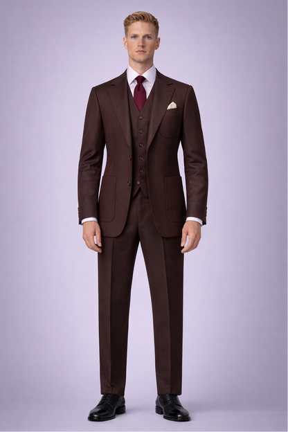 Burgundy brown three piece suit