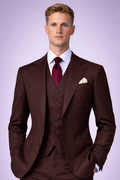 Burgundy brown three piece suit