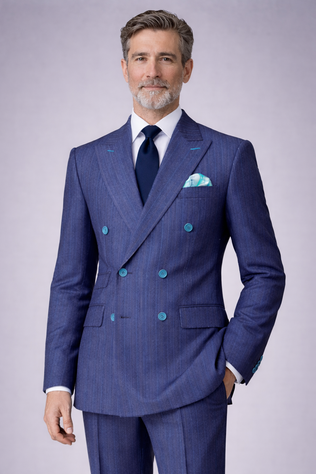 Double breasted pinstripe grey suit