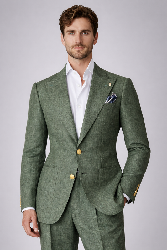 Green linen suit