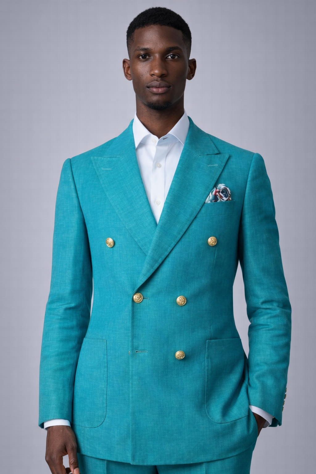 Turquoise Double breasted linen Suit
