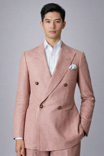 Light pink double breasted linen Suit