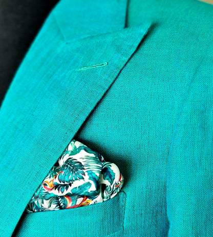 Turquoise Double breasted linen Suit