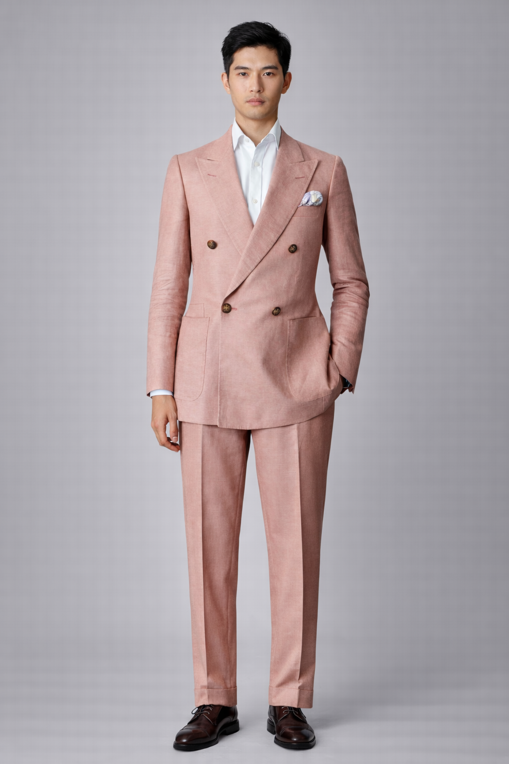 Light pink double breasted linen Suit