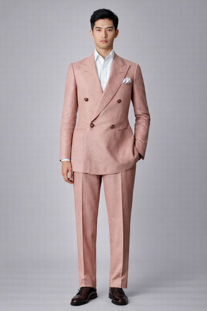 Light pink double breasted linen Suit