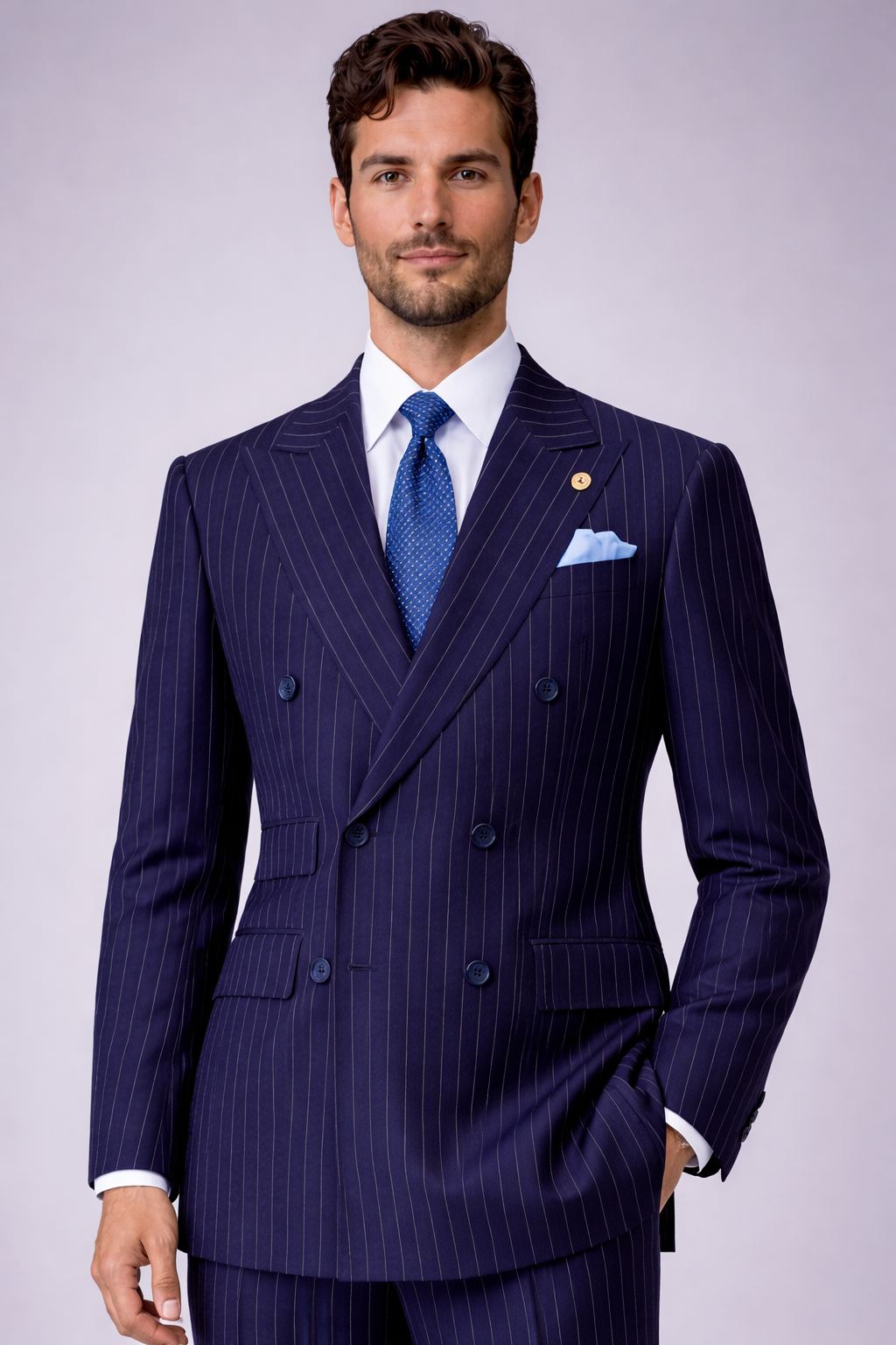Double breasted pinstripe suit