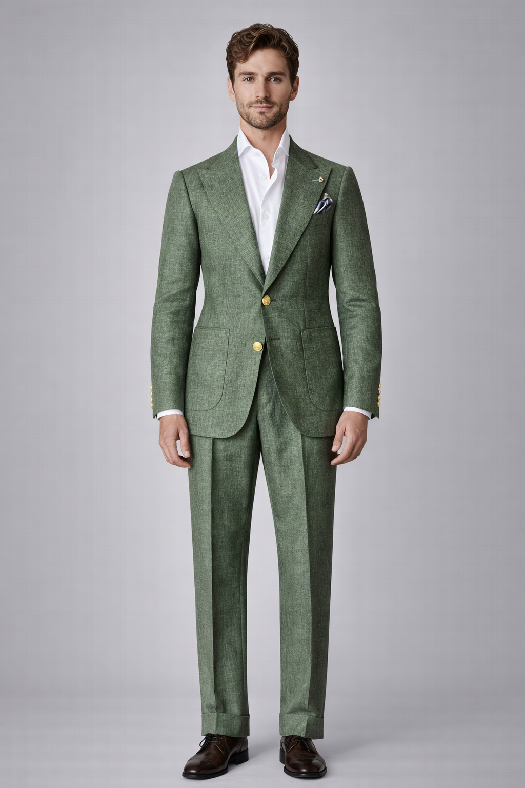 Green linen suit