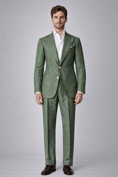 Green linen suit